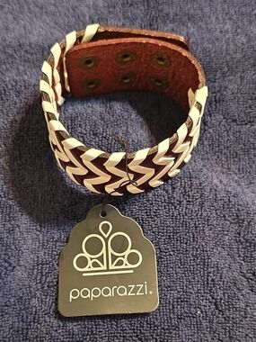 Paparazzi Braided Leather Cuff Bracelet in Brown and White